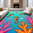 thumbnail image 1 of ODIKA 3'x5' Machine Washable Non-Slip Area Rug, Coral Reef Seahorse Non Slip Bath with Starfish Seashell Design High Traffic Rug with Pad, Blue, 681601, 1 of 8