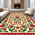 thumbnail image 1 of ODIKA 3'x5' Machine Washable Non-Slip Area Rug, Country Style Hooked with Blossoming Flower Design High Traffic Rug with Pad, Beige, 666939, 1 of 8