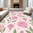 thumbnail image 1 of ODIKA 3'x5' Machine Washable Non-Slip Area Rug, Crochet Pillow Kit Victorian Flower Garden Design Handcraft Assembly High Traffic Rug with Pad, Pink, 650927, 1 of 8