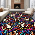 thumbnail image 1 of ODIKA 3'x5' Machine Washable Non-Slip Area Rug, Cute Dog Face with Abstract Animal Inspired Swirls and Shapes High Traffic Rug with Pad, Black, 743065, 1 of 8