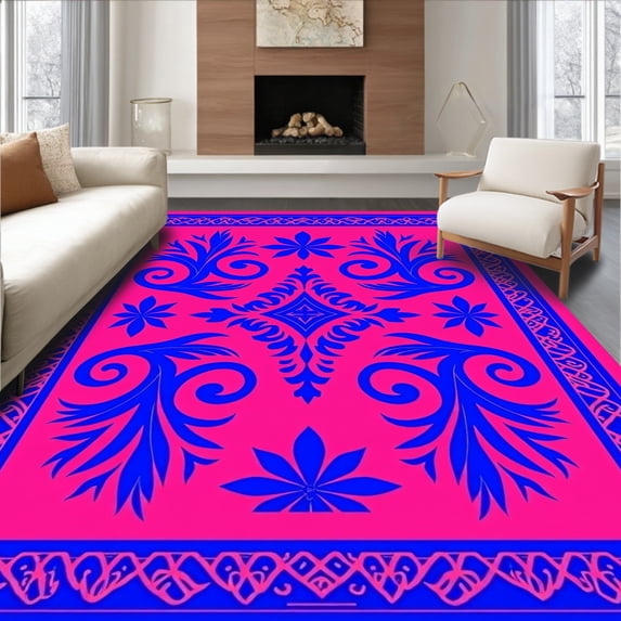ODIKA 3'x5' Machine Washable Non-Slip Area Rug, Damask Elegant Fade Timeless Contemporary High Traffic Rug, Pink, 550238