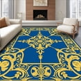 thumbnail image 1 of ODIKA 3'x5' Machine Washable Non-Slip Area Rug, Damask Rosette with Ornate Filigree Accents High Traffic Rug, Blue, 573273, 1 of 7