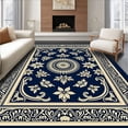thumbnail image 1 of ODIKA 3'x5' Machine Washable Non-Slip Area Rug, Damask Style with Repeating Floral Motifs High Traffic Rug with Pad, Blue, 569805, 1 of 8