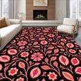 thumbnail image 1 of ODIKA 3'x5' Machine Washable Non-Slip Area Rug, Dark Boho Floral Design with Abstract Petal Shapes and Delicate Swirls High Traffic Rug, Black, 336975, 1 of 7