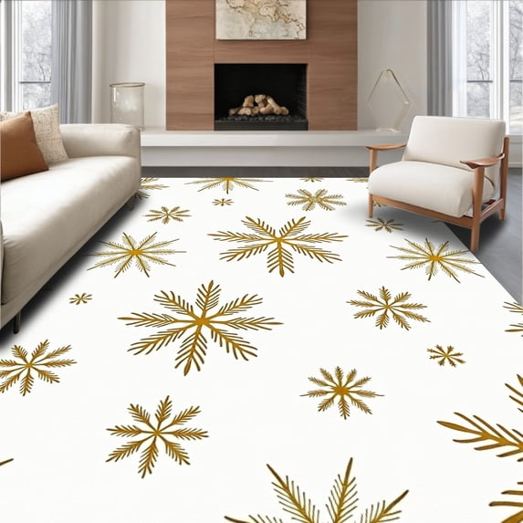 ODIKA 3'x5' Machine Washable Non-Slip Area Rug, Dazzling Snowdrift Sparkle Beneath Stand Protector High Traffic Rug, Gold, 633701