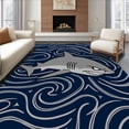 thumbnail image 1 of ODIKA 3'x5' Machine Washable Non-Slip Area Rug, Deep Ocean Predator Jaws Nautical Wave High Traffic Rug, Blue, 712565, 1 of 7