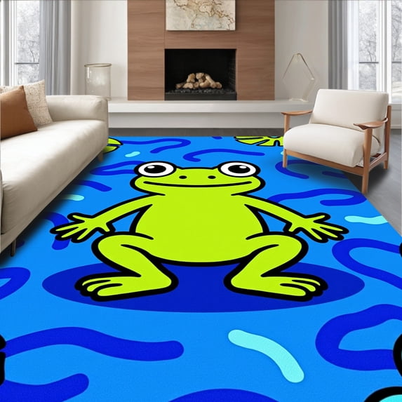 ODIKA 3'x5' Machine Washable Non-Slip Area Rug, Delightful Swamp Friend Embroidery Canvas Artwork Supplies Pack High Traffic Rug with Pad, Green, 727397