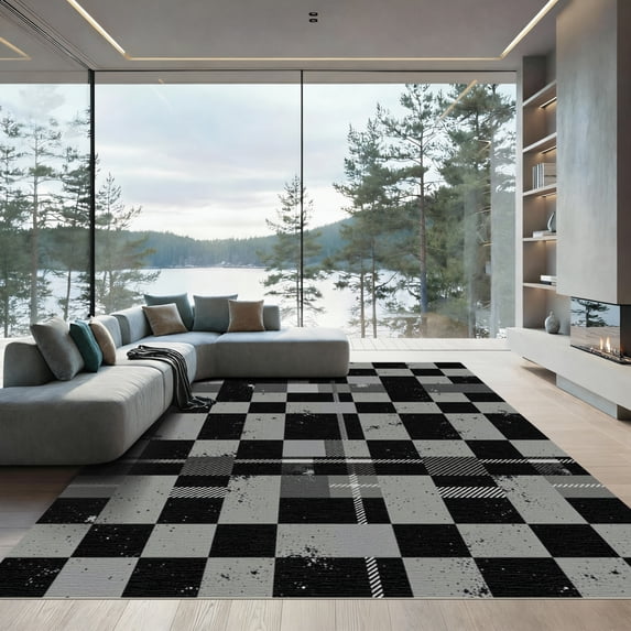 ODIKA 3'x5' Machine Washable Non-Slip Area Rug, Distressed Gray High Traffic Rug, Gray, 973077