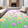 thumbnail image 1 of ODIKA 3'x5' Machine Washable Non-Slip Area Rug, Dreamscape Meadow with Floating Insect and Wildflower High Traffic Rug, Pink, 707531, 1 of 7