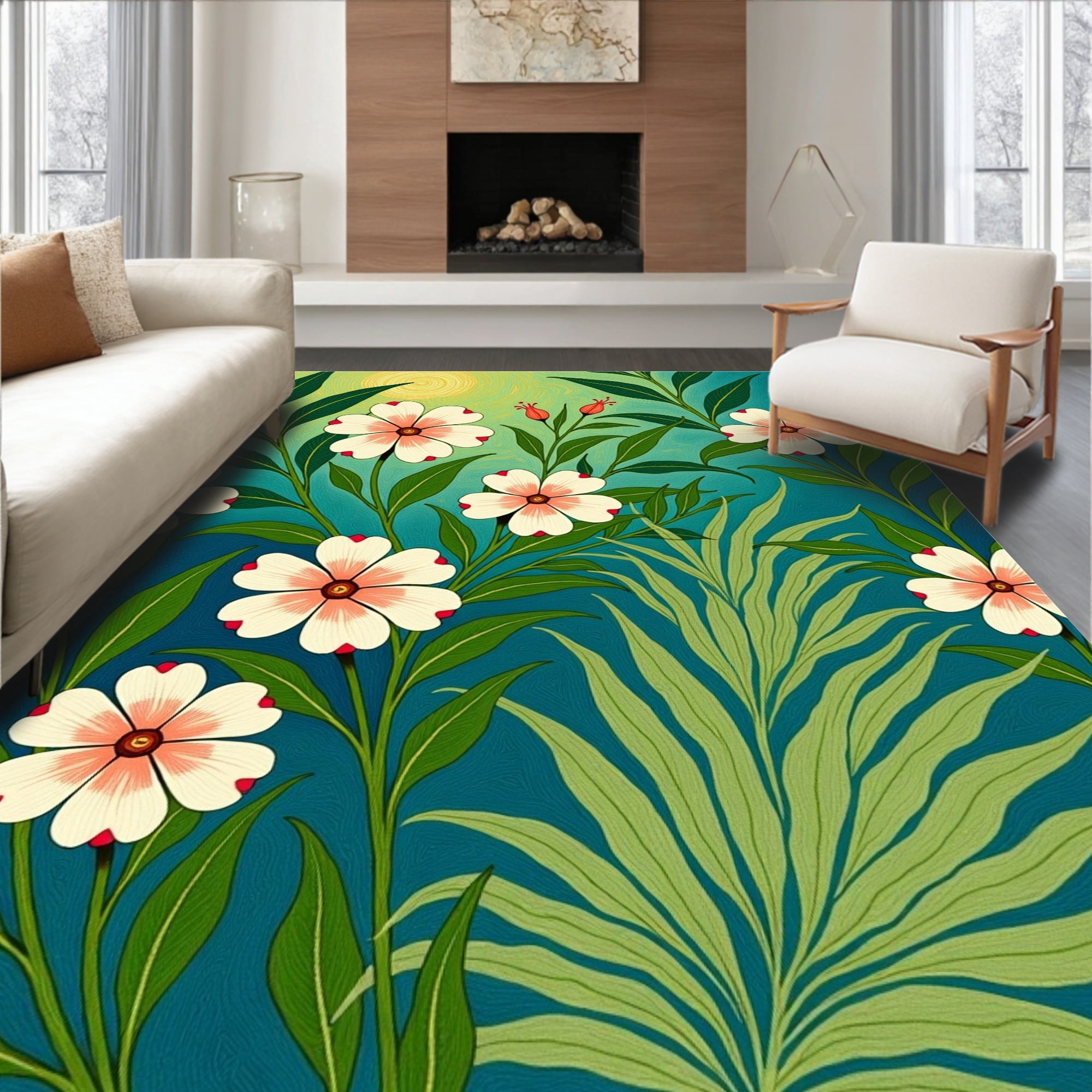 Hibiscus Rug ODIKA 3'x5' Machine Washable Non-Slip Area Rug, Dreamy Hibiscus ...