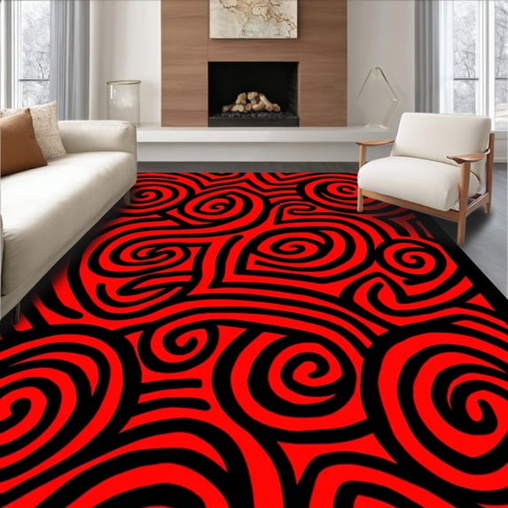 ODIKA 3'x5' Machine Washable Non-Slip Area Rug, Dynamic Vortex Sensation Innovative Decorative Artistic Magnificent High Traffic Rug with Pad, Red, 579917