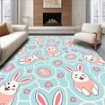 thumbnail image 1 of ODIKA 3'x5' Machine Washable Non-Slip Area Rug, Eggshell Mosaic Featuring Joyful Hare and Spring Petals Motif High Traffic Rug with Pad, Light Blue, 637541, 1 of 8