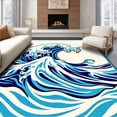 thumbnail image 1 of ODIKA 3'x5' Machine Washable Non-Slip Area Rug, Elegant Edge Bathroom With Japanese Wave Motif High Traffic Rug with Pad, Blue, 725338, 1 of 8