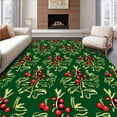 thumbnail image 1 of ODIKA 3'x5' Machine Washable Non-Slip Area Rug, Elegant Holly Leaf and Berry Motif Seasonal Floor Covering Pair High Traffic Rug, Green, 623654, 1 of 7
