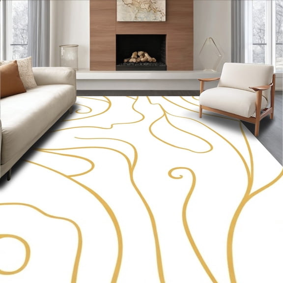 ODIKA 3x5 Machine Washable Non-Slip Area Rug, Elegant Interlocking Swirl Micro Loop Contemporary Luxury High Traffic Rug, Gold, 443611