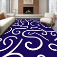 thumbnail image 1 of ODIKA 3'x5' Machine Washable Non-Slip Area Rug, Elegant Navy Wave Motif with Swirling Lines High Traffic Rug with Pad, Blue, 339760, 1 of 8