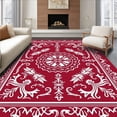 thumbnail image 1 of ODIKA 3'x5' Machine Washable Non-Slip Area Rug, Elegant Snowflake Damask Traditional Decorative Festive High Traffic Rug, Red, 506808, 1 of 7