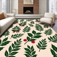 thumbnail image 1 of ODIKA 3'x5' Machine Washable Non-Slip Area Rug, Elegant Yuletide Botanical Duo Traditional Evergreen Design High Traffic Rug with Pad, Beige, 732306, 1 of 8