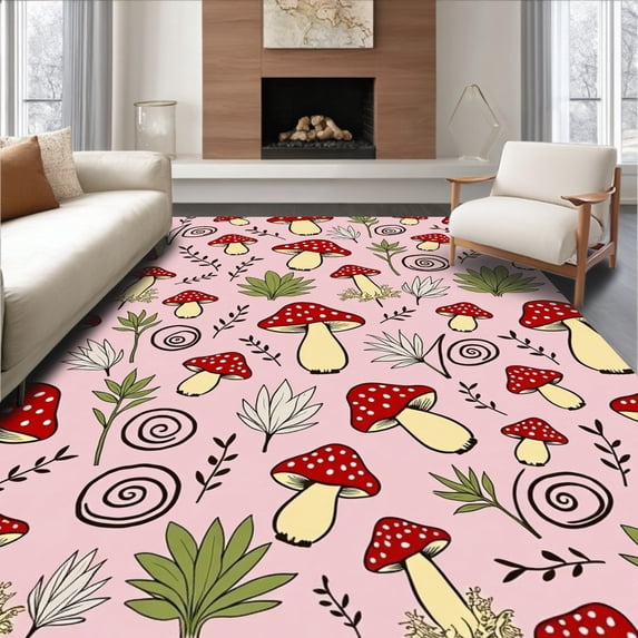 ODIKA 3'x5' Machine Washable Non-Slip Area Rug, Enchanted Decorative Accent Mystical Nature Inspired High Traffic Rug, Pink, 556919