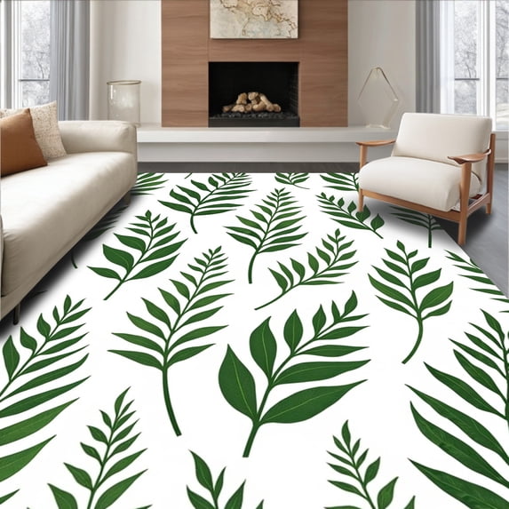 ODIKA 3'x5' Machine Washable Non-Slip Area Rug, Enchanted Fern Frond Botanical Wilderness Natural Sanctuary High Traffic Rug, Green, 702623