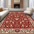 thumbnail image 1 of ODIKA 3'x5' Machine Washable Non-Slip Area Rug, Enchanted Garden Wildlife Nature Illustration Print High Traffic Rug, Red, 523005, 1 of 7