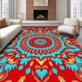 thumbnail image 1 of ODIKA 3'x5' Machine Washable Non-Slip Area Rug, Enchanted Peacock Feather Array with Symmetrical Petal Layers High Traffic Rug, Red, 707994, 1 of 7