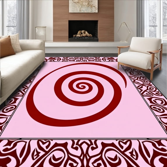 ODIKA 3'x5' Machine Washable Non-Slip Area Rug, Enchanted Spiral Garden Magical Crystal Energy Healing Art High Traffic Rug with Pad, Pink, 709600