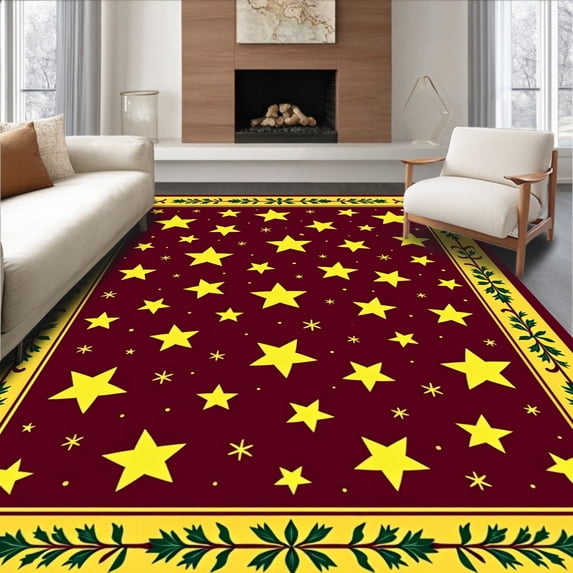 ODIKA 3'x5' Machine Washable Non-Slip Area Rug, Enchanted Yuletide Starlight Pathway Welcome Decoration High Traffic Rug, Yellow, 608366