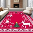 thumbnail image 1 of ODIKA 3'x5' Machine Washable Non-Slip Area Rug, Enchanted Yuletide Woodland with Prancing Elk and Sparkling Snow High Traffic Rug, Red, 733088, 1 of 7
