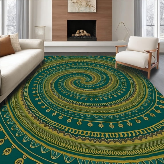 ODIKA 3'x5' Machine Washable Non-Slip Area Rug, Enchanting Boho Spiral Mosaic Artisan Crafted Treasure High Traffic Rug, Teal, 600892