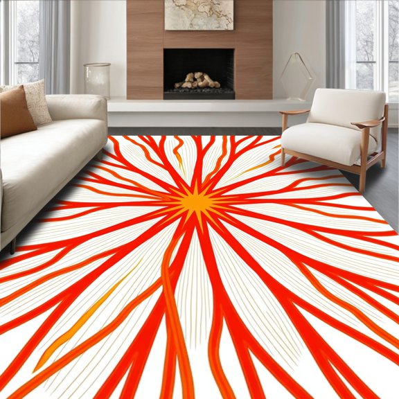 ODIKA 3x5 Machine Washable Non-Slip Area Rug, Energetic Burst Design With Radiating Like High Traffic Rug, Red, 699879