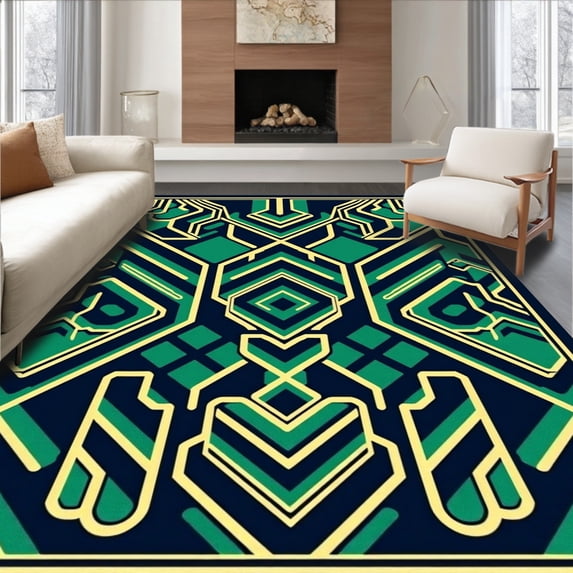 ODIKA 3'x5' Machine Washable Non-Slip Area Rug, Energetic Fan Spirit with Interlocking High Traffic Rug, Navy, 671562