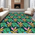 thumbnail image 1 of ODIKA 3'x5' Machine Washable Non-Slip Area Rug, Exotic Flora Mosaic with Interlocking Tropical Petals High Traffic Rug with Pad, Green, 576642, 1 of 8