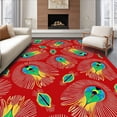 thumbnail image 1 of ODIKA 3'x5' Machine Washable Non-Slip Area Rug, Exotic Plumage Inspired Feather Mosaic Arrangement High Traffic Rug, Red, 545290, 1 of 7