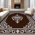 thumbnail image 1 of ODIKA 3'x5' Machine Washable Non-Slip Area Rug, Exquisite Baroque Scroll Vintage Damask Artisan High Traffic Rug with Pad, Brown, 582378, 1 of 8
