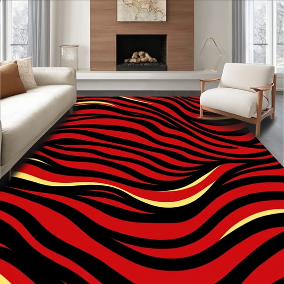 ODIKA 3'x5' Machine Washable Non-Slip Area Rug, Exquisite Jasper Wave Magnificent Noble Treasure High Traffic Rug with Pad, Red, 592012
