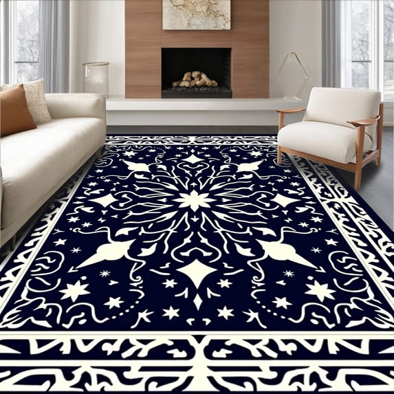 ODIKA 3'x5' Machine Washable Non-Slip Area Rug, Fantasy Universe Exploration Featuring Stars and Galaxies High Traffic Rug with Pad, Blue, 355048