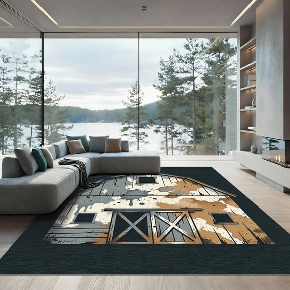 ODIKA 3'x5' Machine Washable Non-Slip Area Rug, Farmhouse White High Traffic Rug, Gray, 935971