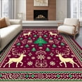 thumbnail image 1 of ODIKA 3'x5' Machine Washable Non-Slip Area Rug, Festive Deer Forest Interlocking Holiday Embroidery Design High Traffic Rug with Pad, Burgundy, 623794, 1 of 8