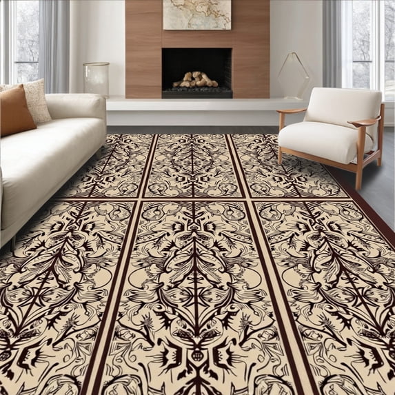 ODIKA 3'x5' Machine Washable Non-Slip Area Rug, Festive Evergreen Doormat Winter Holiday Welcome Entrance Decoration High Traffic Rug with Pad, Beige, 622173