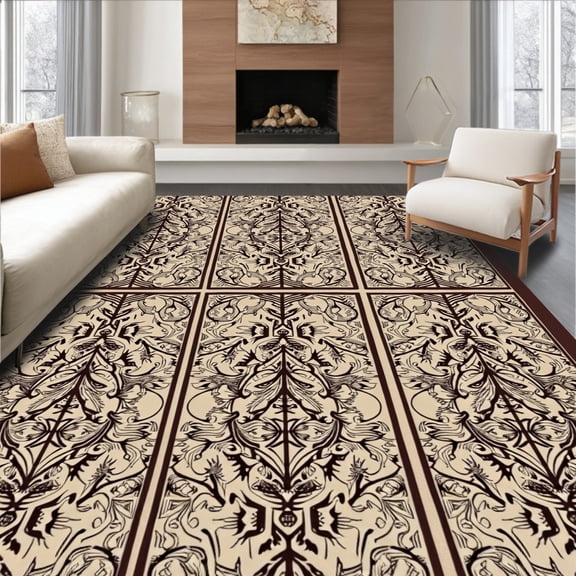 ODIKA 3x5 Machine Washable Non-Slip Area Rug, Festive Evergreen Doormat Winter Holiday Welcome Entrance Decoration High Traffic Rug with Pad, Beige, 622173