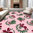 thumbnail image 1 of ODIKA 3'x5' Machine Washable Non-Slip Area Rug, Festive Holiday Wreath Motif with Pine Branch Detailing High Traffic Rug with Pad, Pink, 610405, 1 of 8