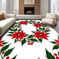 thumbnail image 1 of ODIKA 3'x5' Machine Washable Non-Slip Area Rug, Festive Holly Berry Wreath with Poinsettia Blooms High Traffic Rug with Pad, Red, 623365, 1 of 8