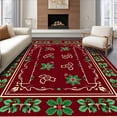 thumbnail image 1 of ODIKA 3'x5' Machine Washable Non-Slip Area Rug, Festive Holly Wreath Christmas with Ribbon Bow Accent Design High Traffic Rug, Red, 654698, 1 of 7