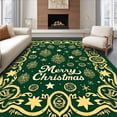 thumbnail image 1 of ODIKA 3'x5' Machine Washable Non-Slip Area Rug, Festive Pinecone Design with Twinkling Stars and Joyous Message High Traffic Rug with Pad, Green, 735337, 1 of 8
