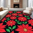 thumbnail image 1 of ODIKA 3'x5' Machine Washable Non-Slip Area Rug, Festive Poinsettia Bloom Design Winter Welcome High Traffic Rug, Red, 623662, 1 of 7