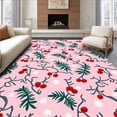 thumbnail image 1 of ODIKA 3'x5' Machine Washable Non-Slip Area Rug, Festive Snow Tree Motif with Berry Accents Decorative High Traffic Rug with Pad, Pink, 731474, 1 of 8