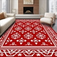 thumbnail image 1 of ODIKA 3'x5' Machine Washable Non-Slip Area Rug, Festive Snowflake Elk Winter Holiday Accent High Traffic Rug, Red, 741781, 1 of 7