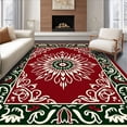 thumbnail image 1 of ODIKA 3'x5' Machine Washable Non-Slip Area Rug, Festive Starburst Filigree Surrounded by Whimsical Holly Leaf High Traffic Rug with Pad, Red, 611806, 1 of 8