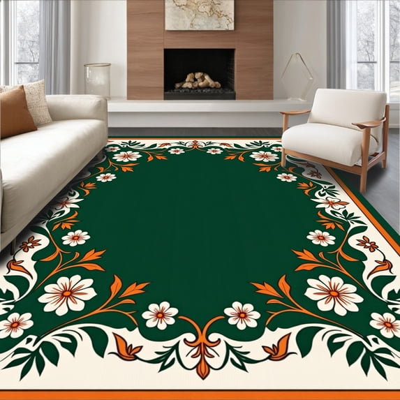 ODIKA 3'x5' Machine Washable Non-Slip Area Rug, Floral Vine Embellished Exquisite High Traffic Rug, Green, 664060